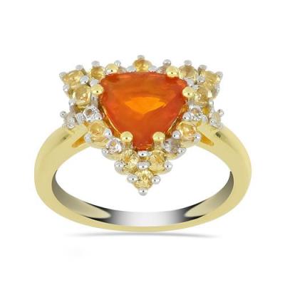 BUY UNIQUE ORANGE OPAL GEMSTONE GOLD PLATED STYLISH RING IN 925 SILVER